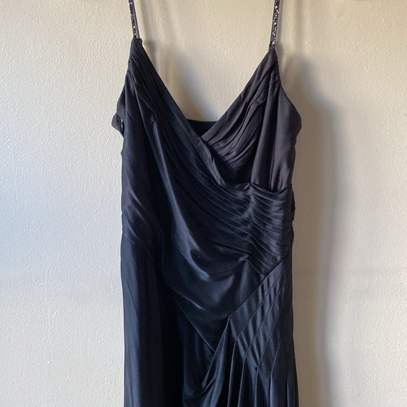 BCBG Maxazria Evening Dress Size Small Black Drape MIDI Spaghetti Strap Dress - Picture 3 of 7